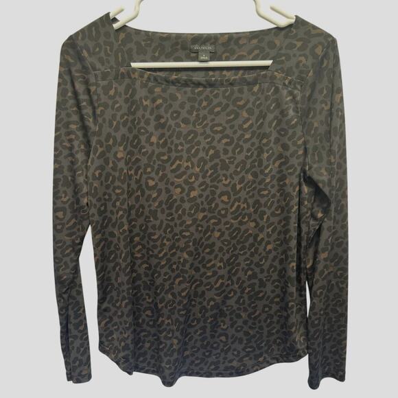 Ann Taylor Long Sleeve Square Neck Animal Print Women Blouse Size Med - Picture 1 of 8